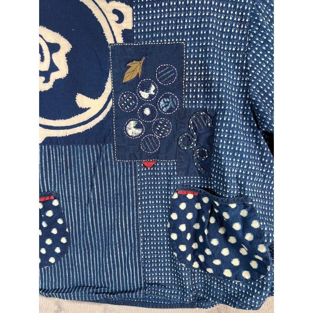 Mao Mom Thailand Top Indigo Blue Boxy Patchwork Artsy Abstract Lagenlook OS - Picture 6 of 10